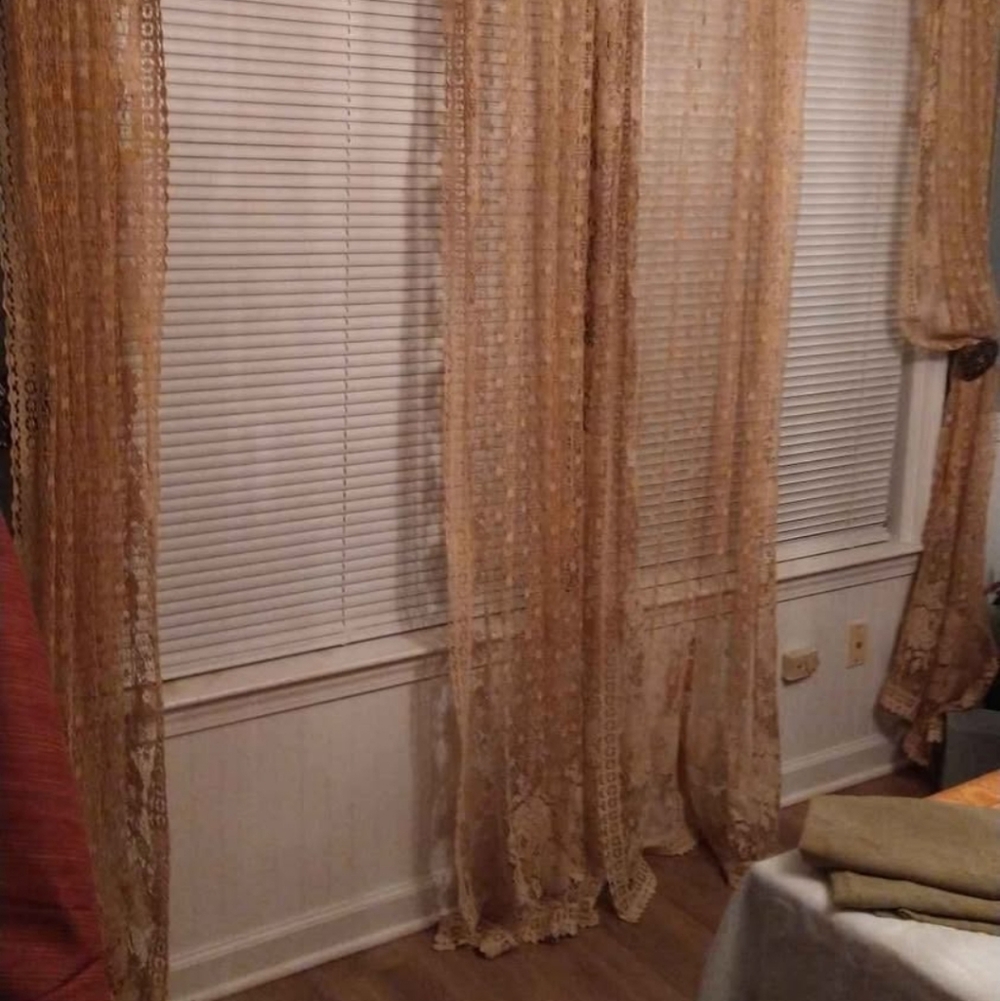 4 Lace Curtains with Curtain Rings - Picture 2 of 4